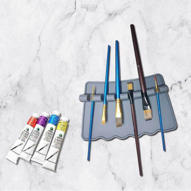 Acopelo 2 Pack Silicone Paint Brush Holders, Large Paint Brush Rest with 6 Slots, Suitable for Watercolor, Oil, Acrylic Painting Brushes (Grey) - Image 5